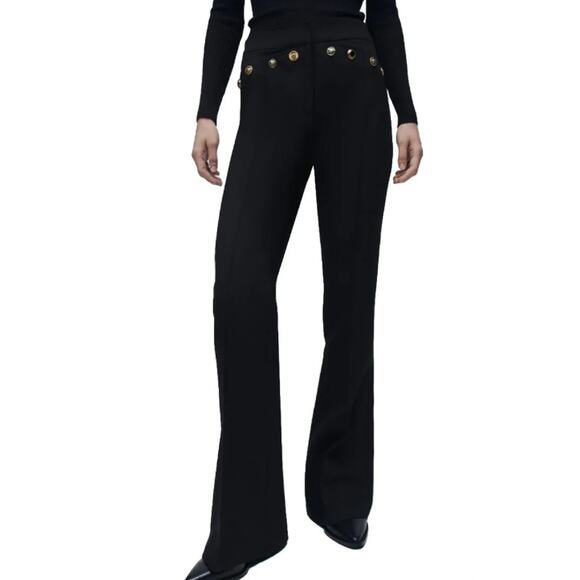 Zara Pants - ZARA Flare Trousers Metal Buttons High Waist 8762/482/800